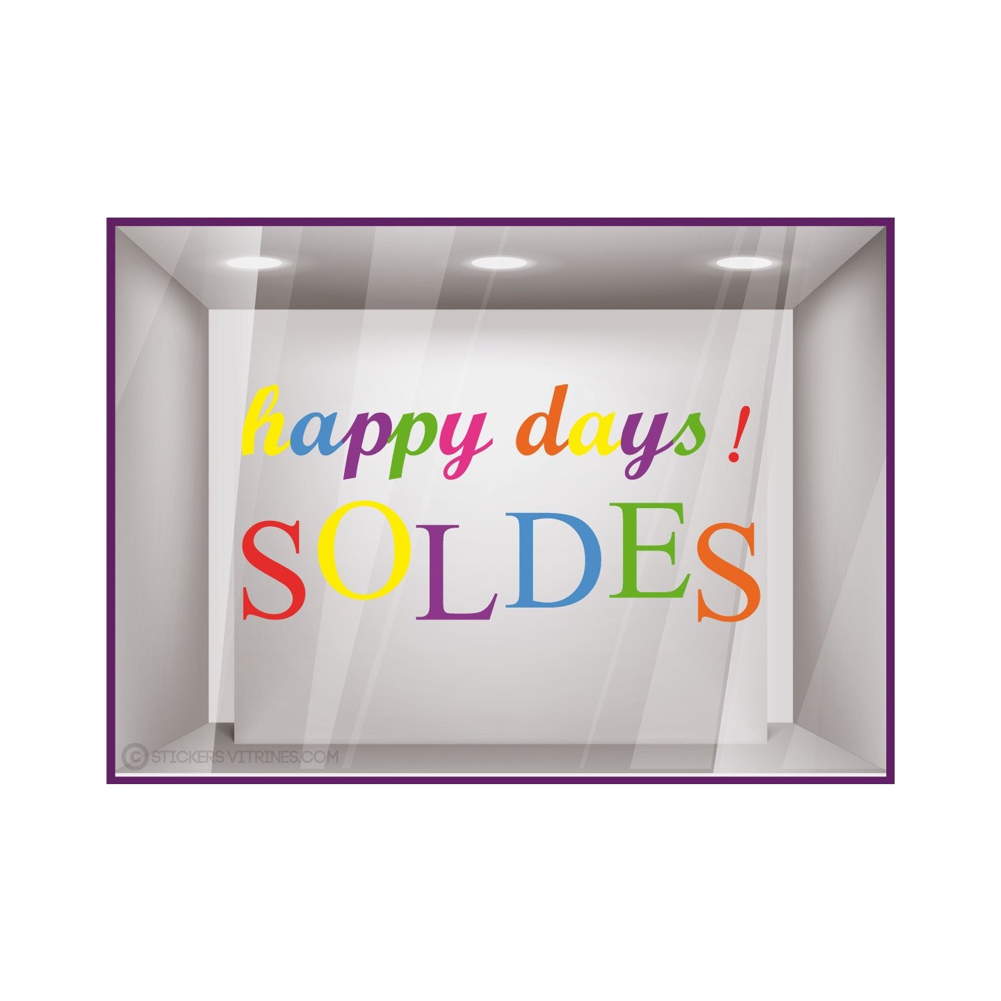 Sticker Soldes Happy Days calicot lettrage adhesif boutique mode opticien parfumerie devanture vitrophanie 
