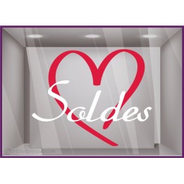 Sticker Soldes Coeurs maman mode parfumerie beaute lettrage adhesif vitrophanie calicot destockage braderie liquidation