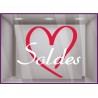 Sticker Soldes Coeurs maman mode parfumerie beaute lettrage adhesif vitrophanie calicot destockage braderie liquidation