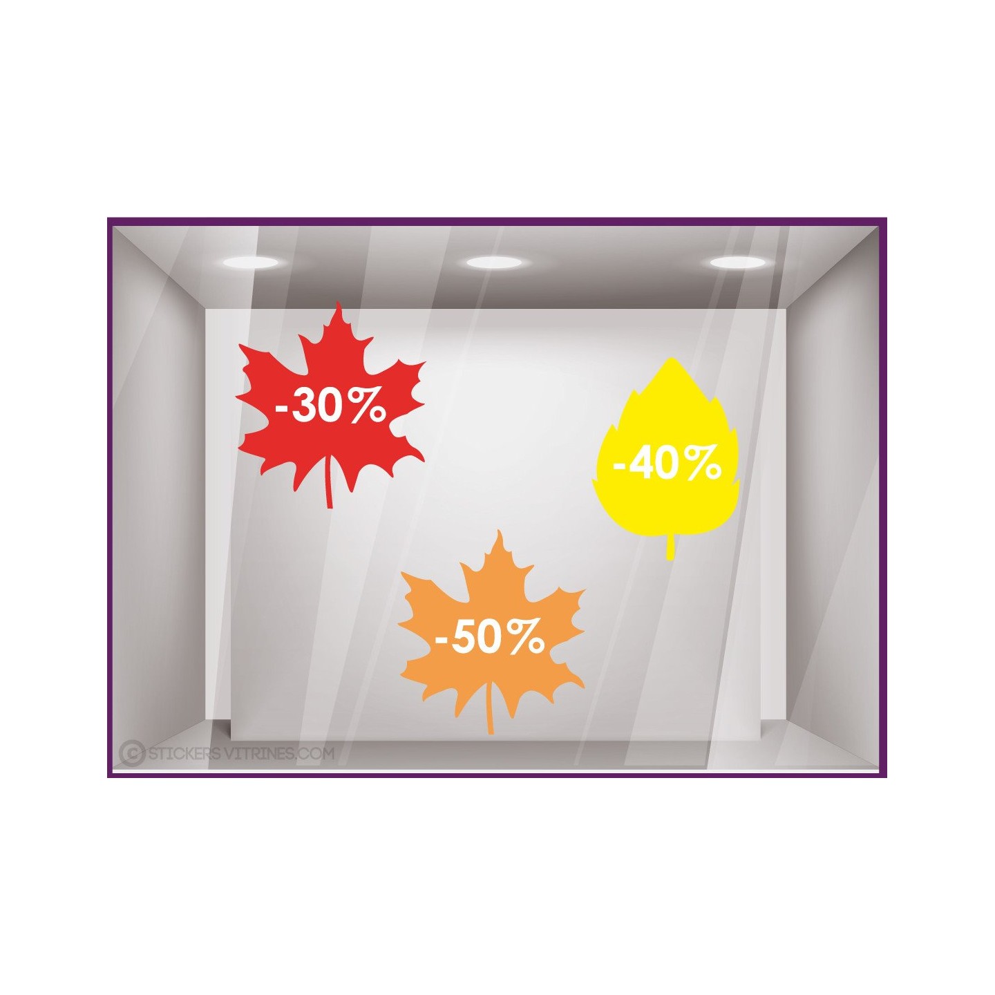 KIT PROMOTIONS FEUILLES AUTOMNE COMMERCE VITRINES IDEE DECORATION ADHESIF