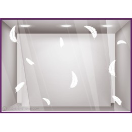 Stickers Plumes vitrophanie calicot devanture vitrine  autocollant adhesif bijouterie idee decoration vitre