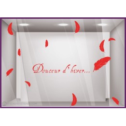 Kit de Stickers Douceur Dhiver- plumes-noel-vitrine-fetes-devanture-boutique-lettrage adhesif-autocollant geant