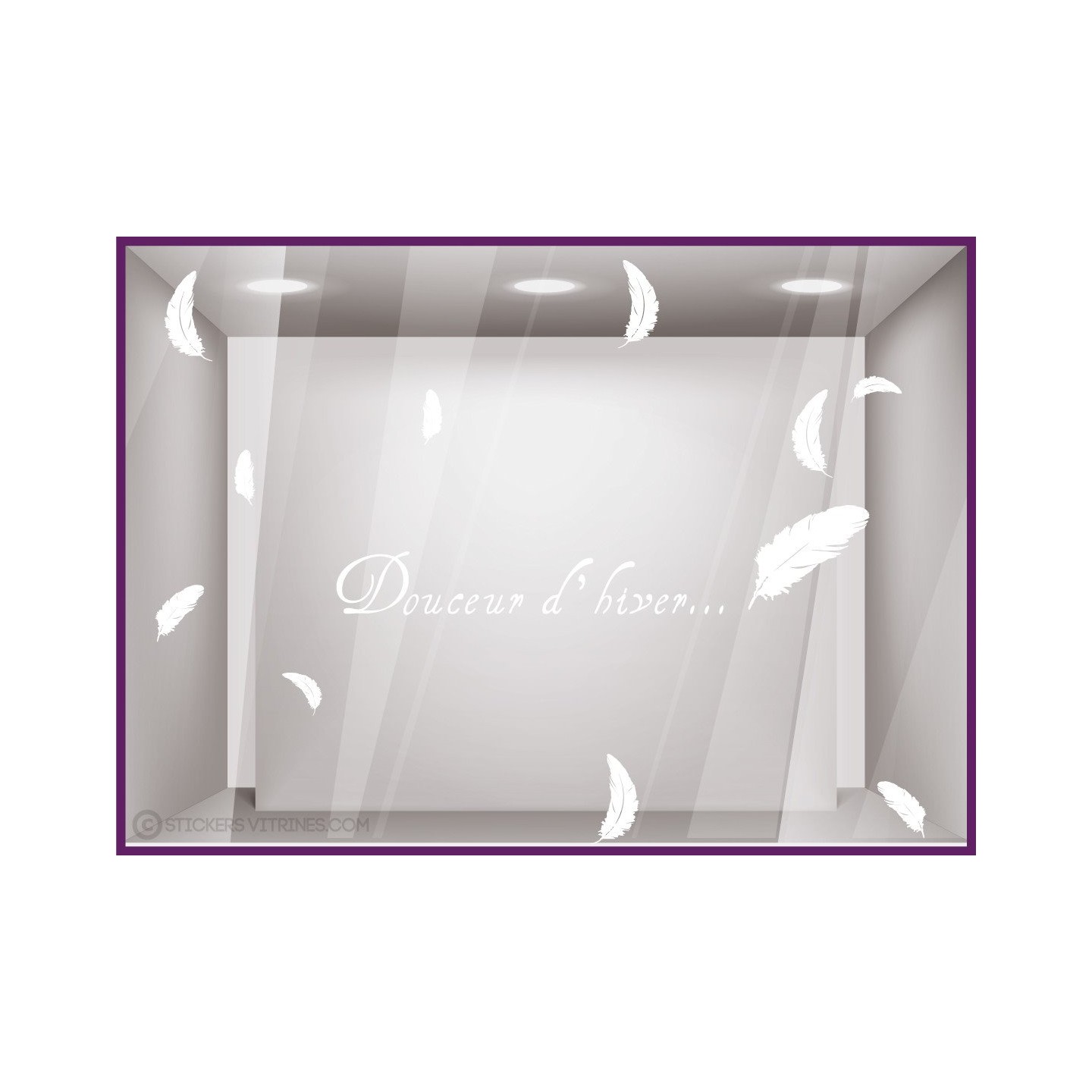 Kit de Stickers Douceur Dhiver- plumes-noel-vitrine-fetes-devanture-boutique-lettrage adhesif-autocollant geant