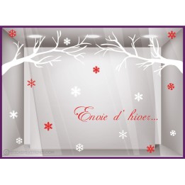 Kit de Stickers-Envie Dhiver-flocon-noel-vitrine-devanture-fetes-neige-branche-decoration-boutique-lettrage adhesif