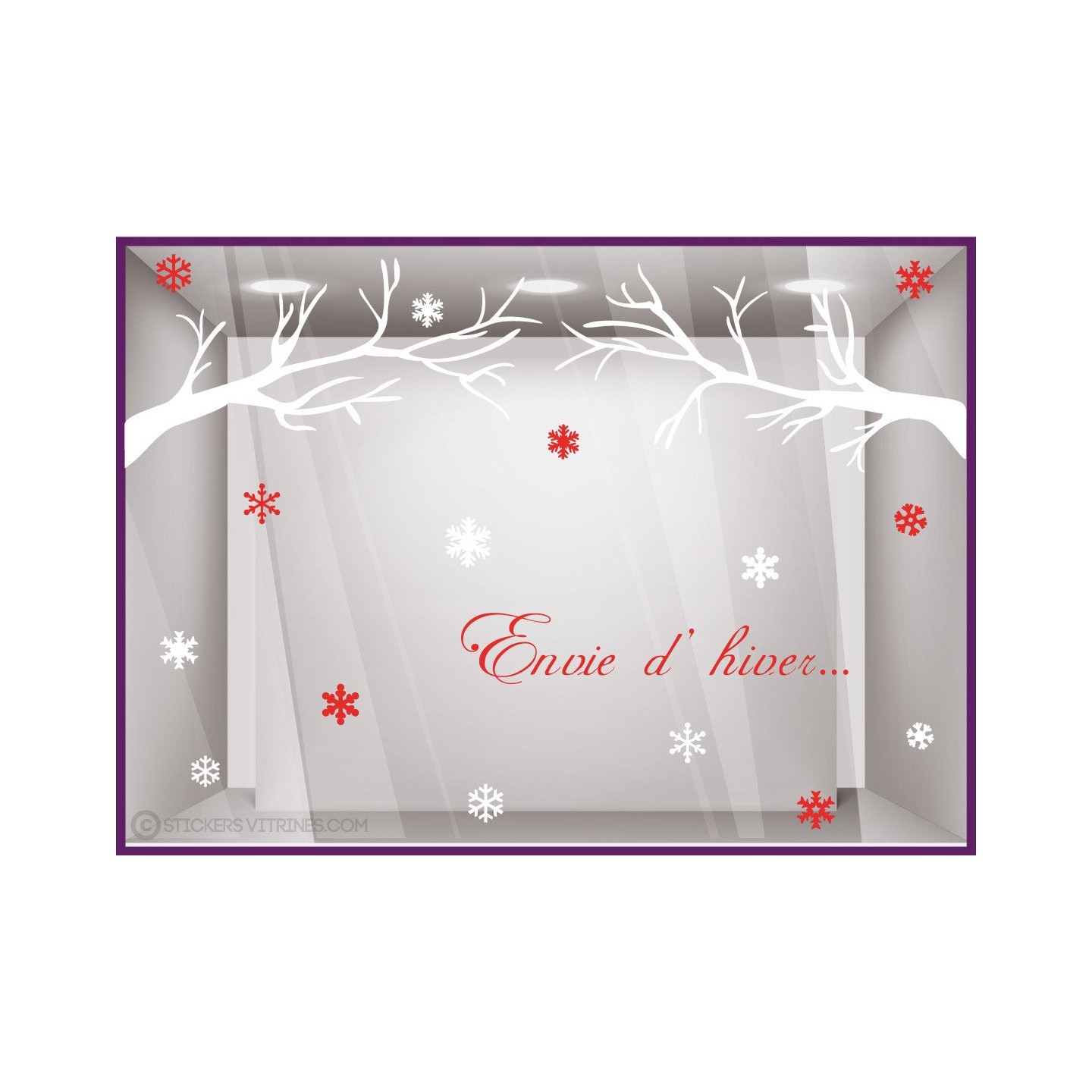 Kit de Stickers-Envie Dhiver-flocon-noel-vitrine-devanture-fetes-neige-branche-decoration-boutique-lettrage adhesif