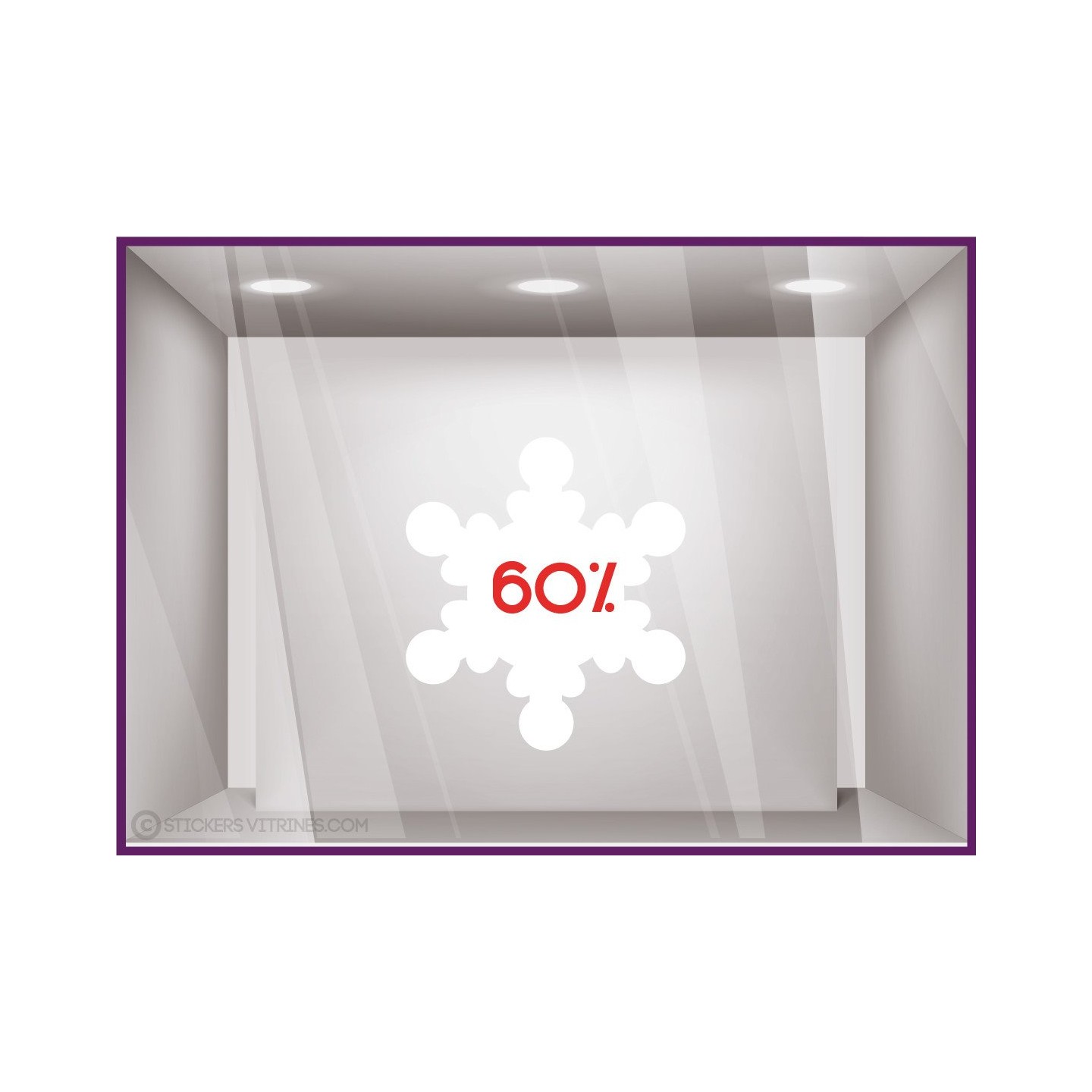 Sticker Promotion Flocon -60% hiver soldes offre destockage braderie liquidation pas cher vinyle lettrage adhesif pourcentage