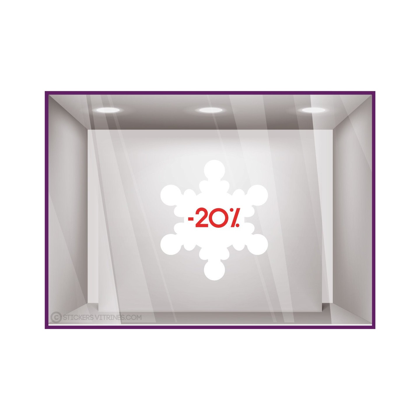 Sticker Promotion Flocon -20% soldes hiver pourcentage lettrage adhesif sport mode opticien parfumerie destockage braderie