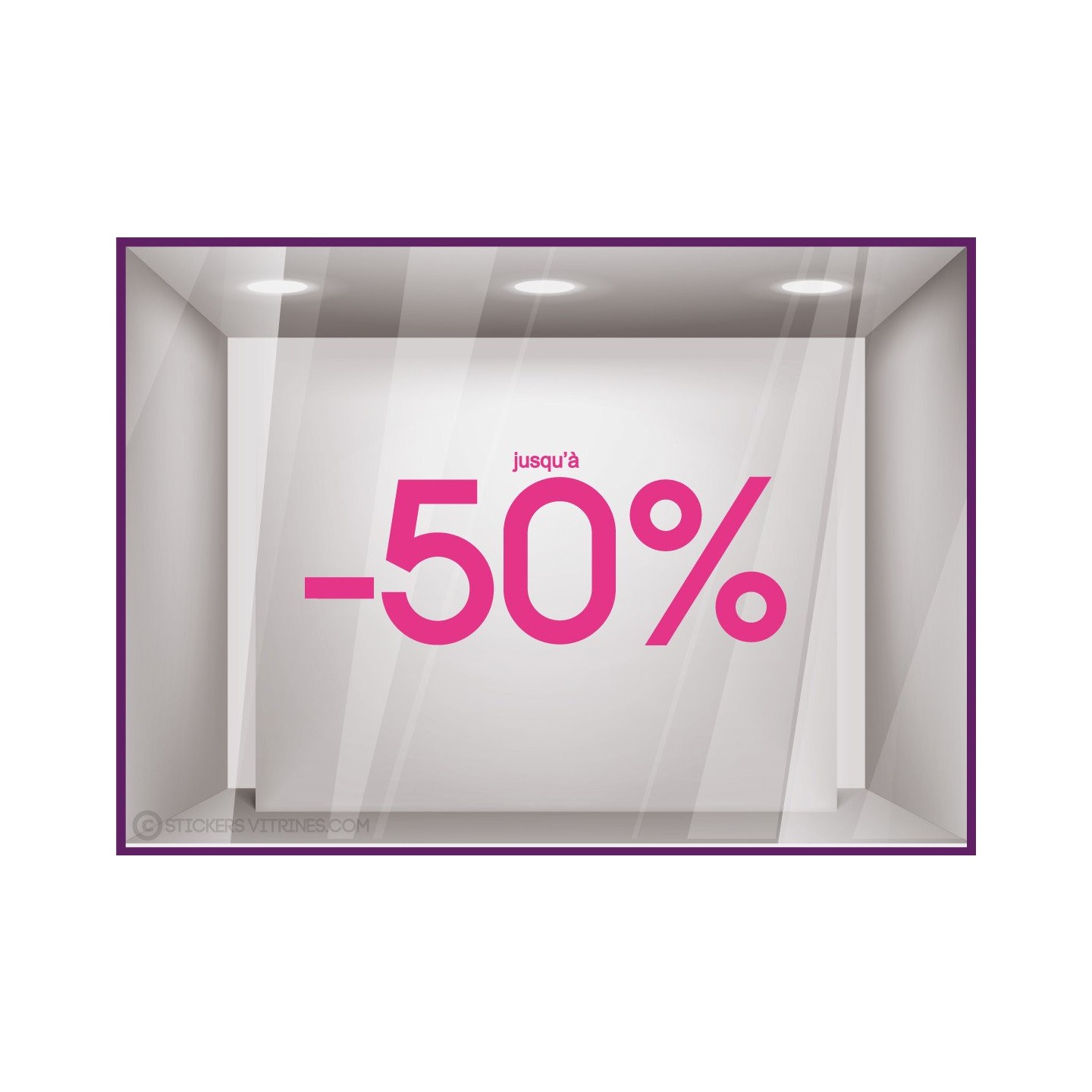 Sticker Jusqu'`a -50% soldes promotion destockage braderie liquidation mode maroquinerie devanture lettrage adhesif