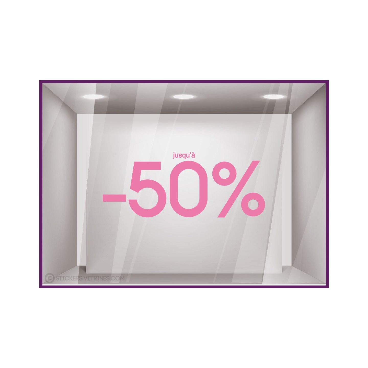 Sticker Jusqu'`a -50% soldes promotion destockage braderie liquidation mode maroquinerie devanture lettrage adhesif