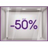 Sticker Jusqu'`a -50% soldes promotion destockage braderie liquidation mode maroquinerie devanture lettrage adhesif