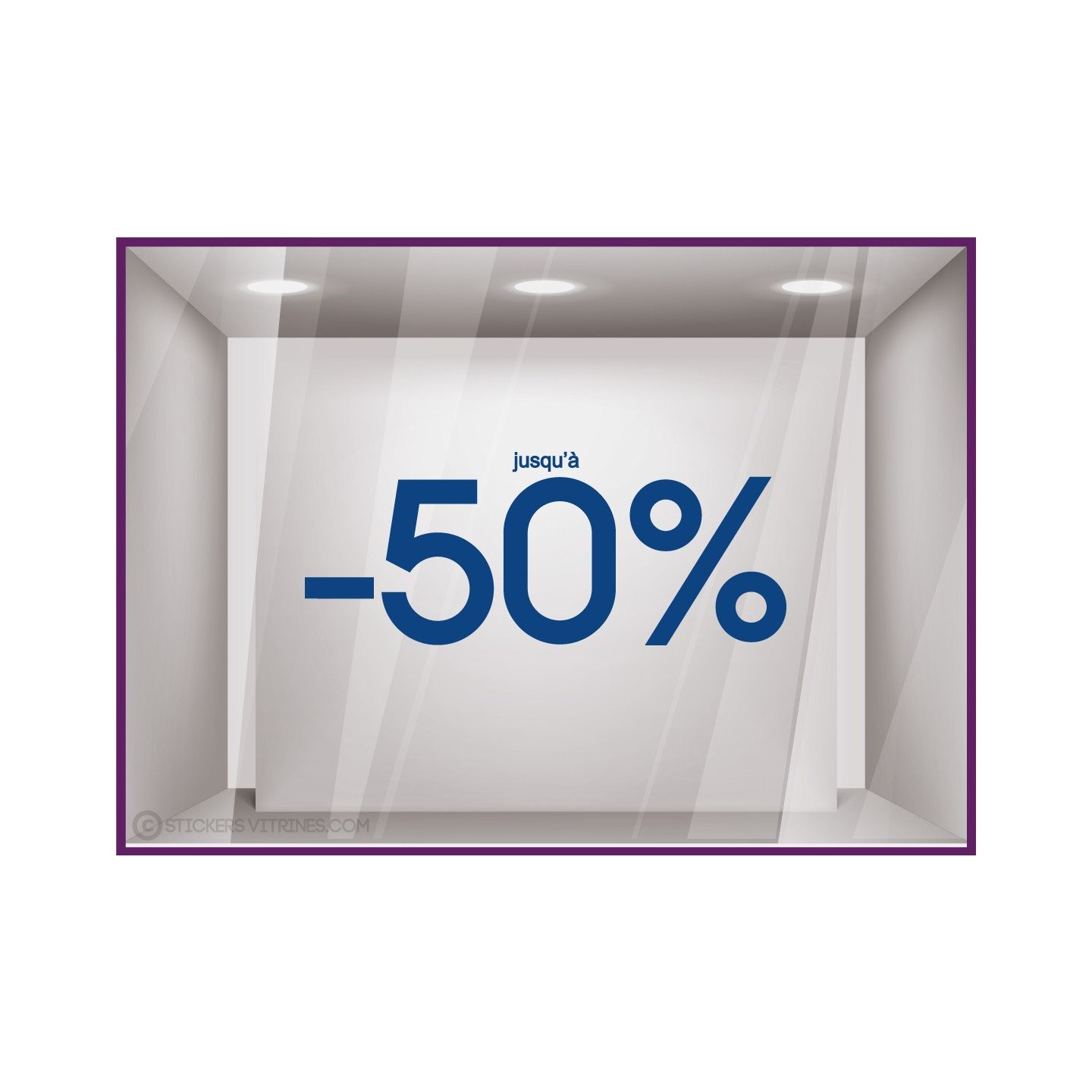 Sticker Jusqu'`a -50% soldes promotion destockage braderie liquidation mode maroquinerie devanture lettrage adhesif