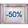 Sticker Jusqu'`a -50% soldes promotion destockage braderie liquidation mode maroquinerie devanture lettrage adhesif