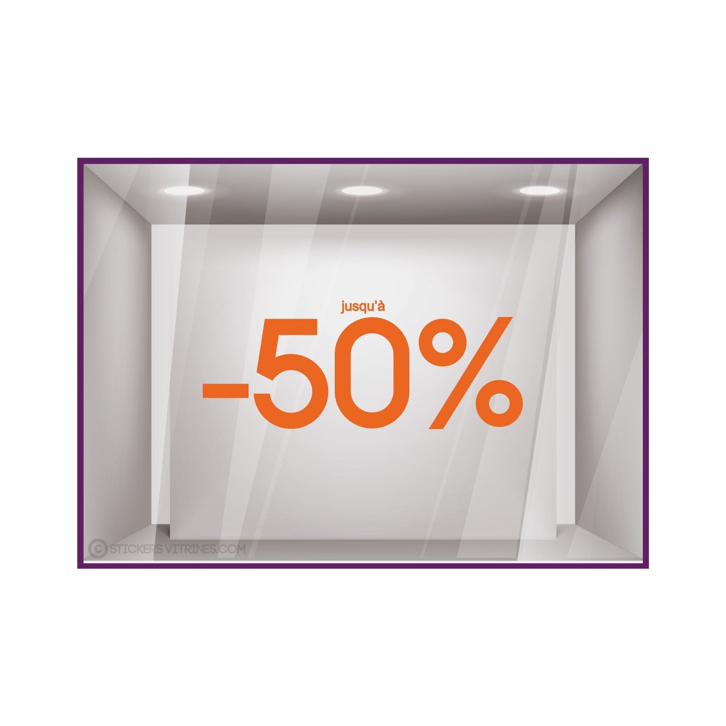 Sticker Jusqu'`a -50% soldes promotion destockage braderie liquidation mode maroquinerie devanture lettrage adhesif