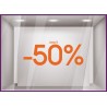 Sticker Jusqu'`a -50% soldes promotion destockage braderie liquidation mode maroquinerie devanture lettrage adhesif