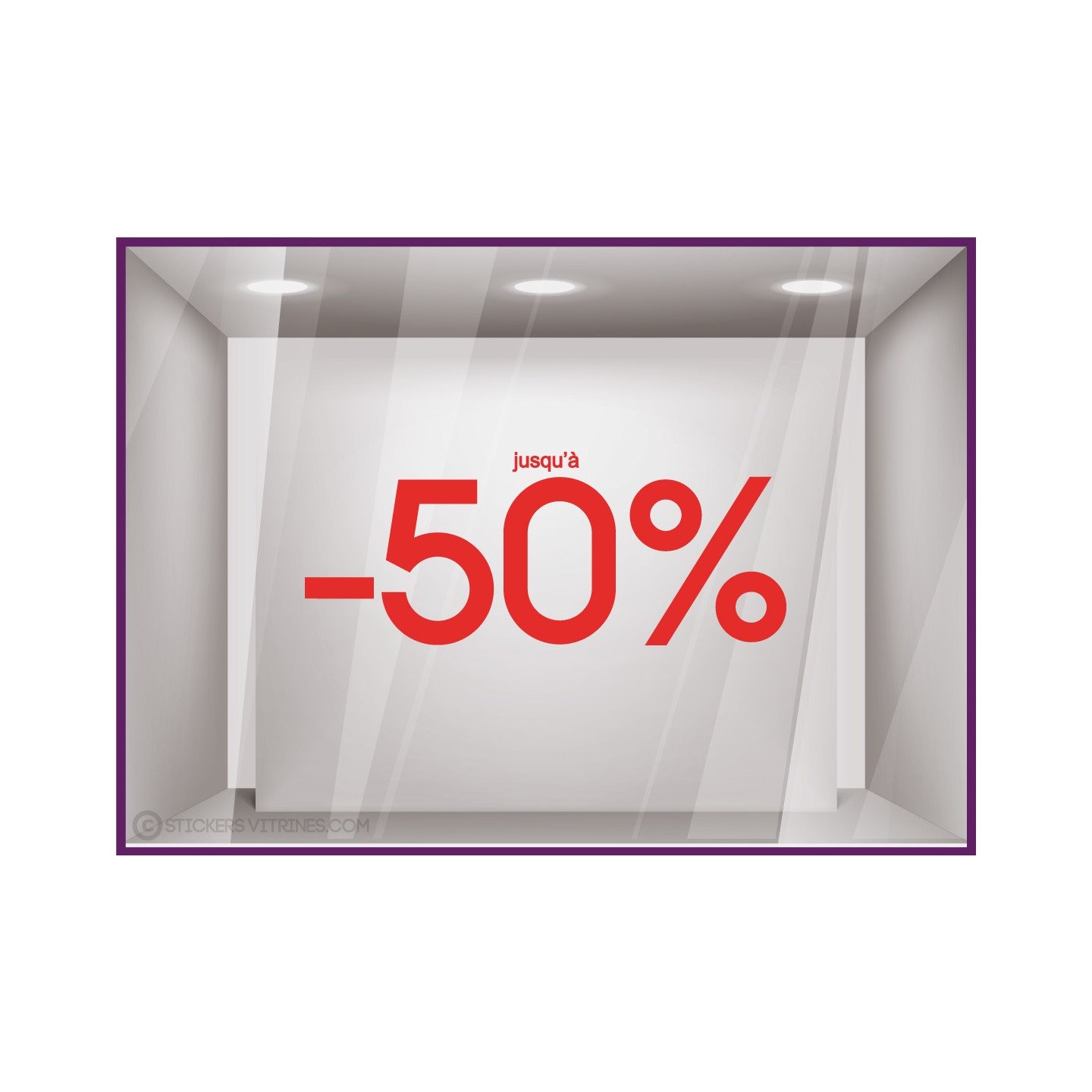 Sticker Jusqu'`a -50% soldes promotion destockage braderie liquidation mode maroquinerie devanture lettrage adhesif