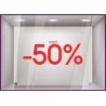 Sticker Jusqu'`a -50% soldes promotion destockage braderie liquidation mode maroquinerie devanture lettrage adhesif