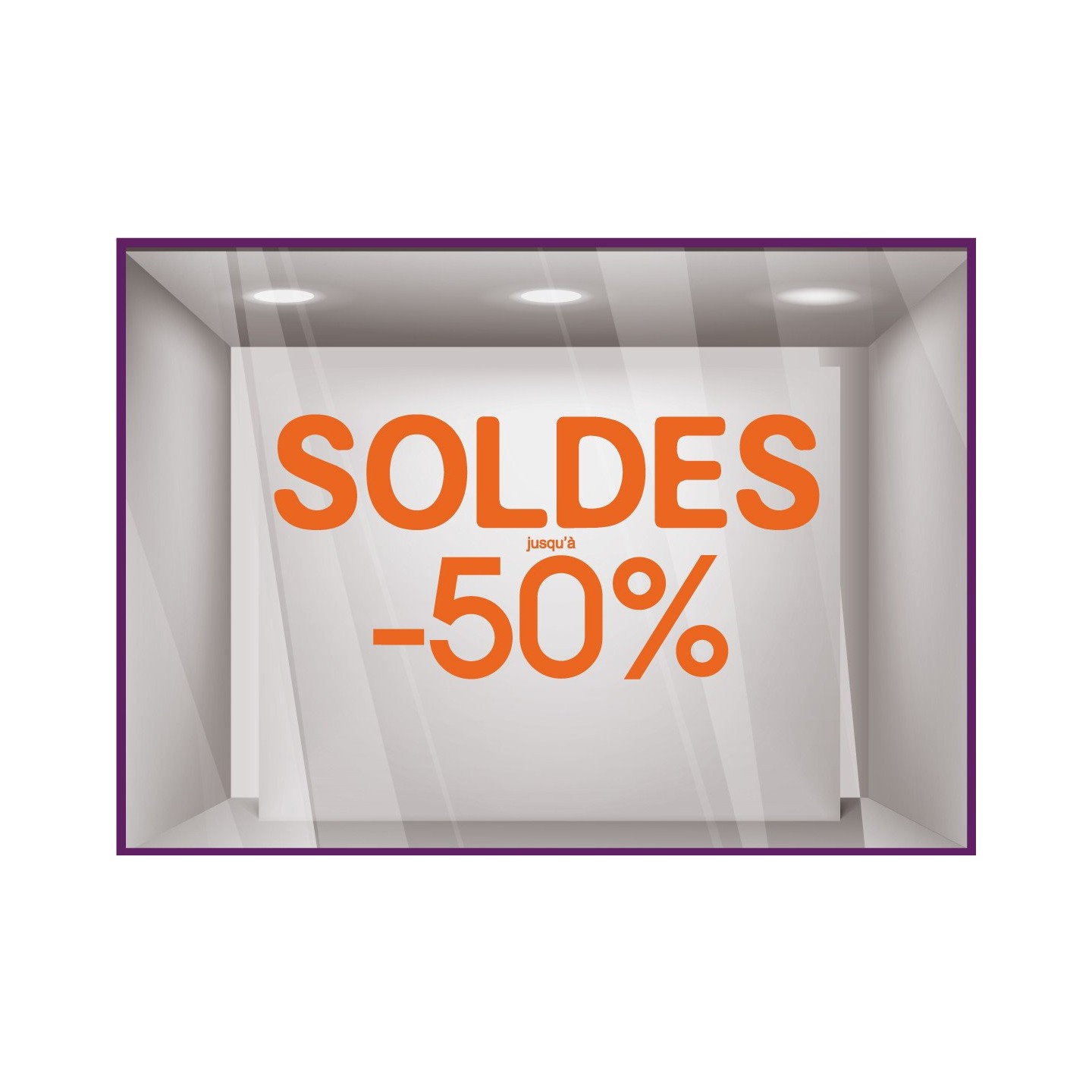 Sticker Soldes Simple Jusqu'`a - 50% vitrophanie promotions idee deco pourcentage remise vitrine enseigne mode