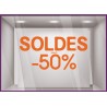 Sticker Soldes Simple Jusqu'`a - 50% vitrophanie promotions idee deco pourcentage remise vitrine enseigne mode