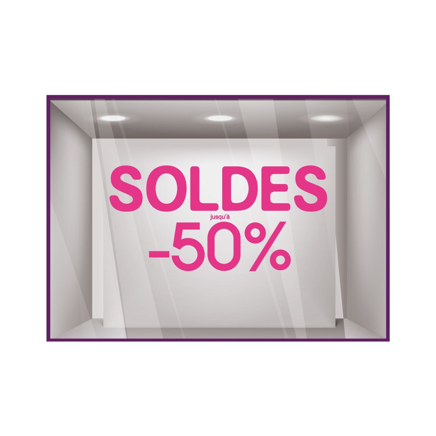 Sticker Soldes Simple Jusqu'`a - 50% vitrophanie promotions idee deco pourcentage remise vitrine enseigne mode