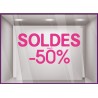 Sticker Soldes Simple Jusqu'`a - 50% vitrophanie promotions idee deco pourcentage remise vitrine enseigne mode