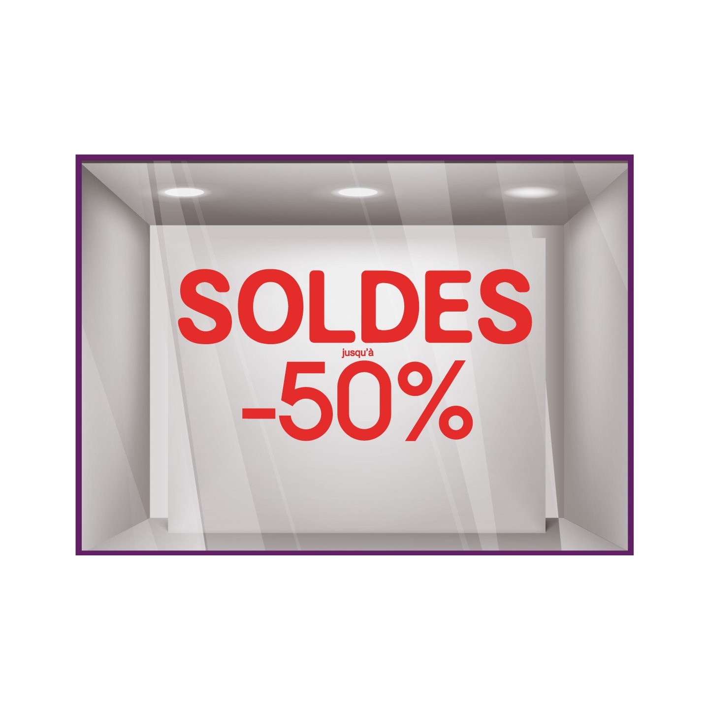 Sticker Soldes Simple Jusqu'`a - 50% vitrophanie promotions idee deco pourcentage remise vitrine enseigne mode