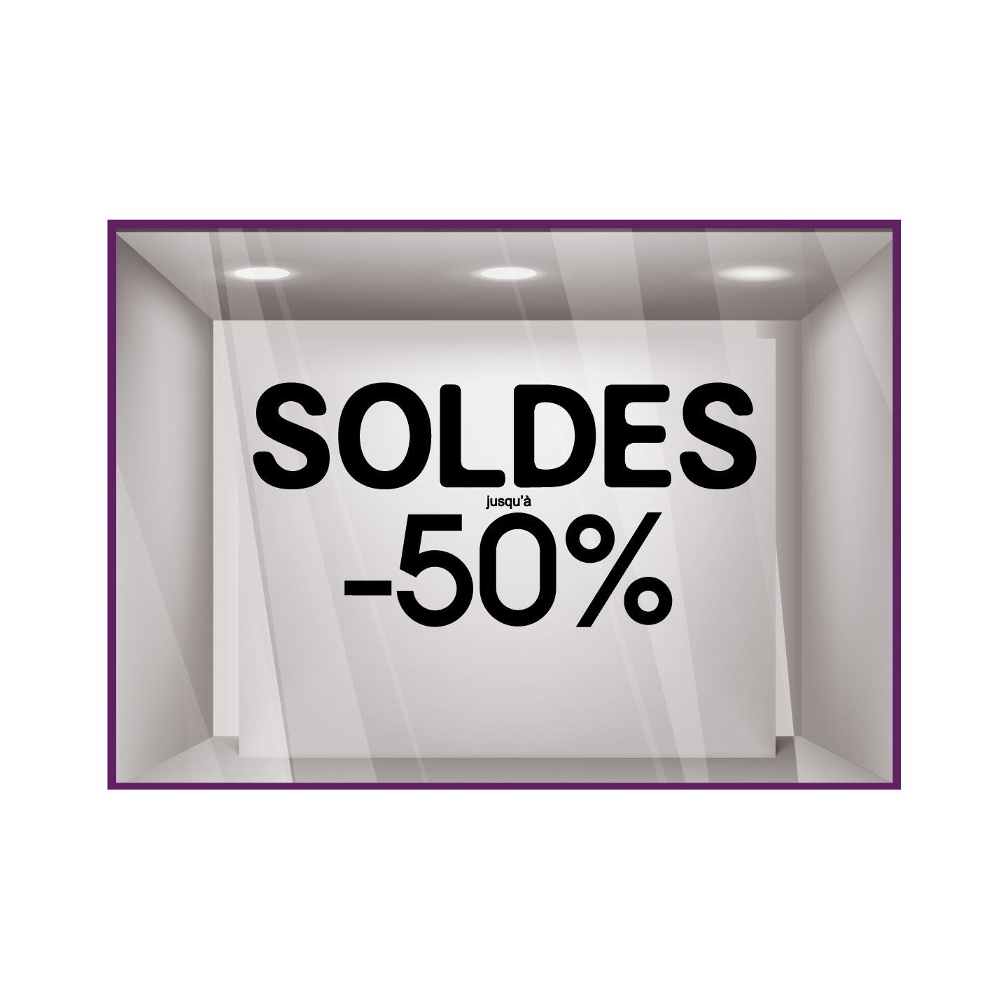 Sticker Soldes Simple Jusqu'`a - 50% vitrophanie promotions idee deco pourcentage remise vitrine enseigne mode
