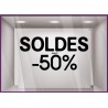 Sticker Soldes Simple Jusqu'`a - 50% vitrophanie promotions idee deco pourcentage remise vitrine enseigne mode