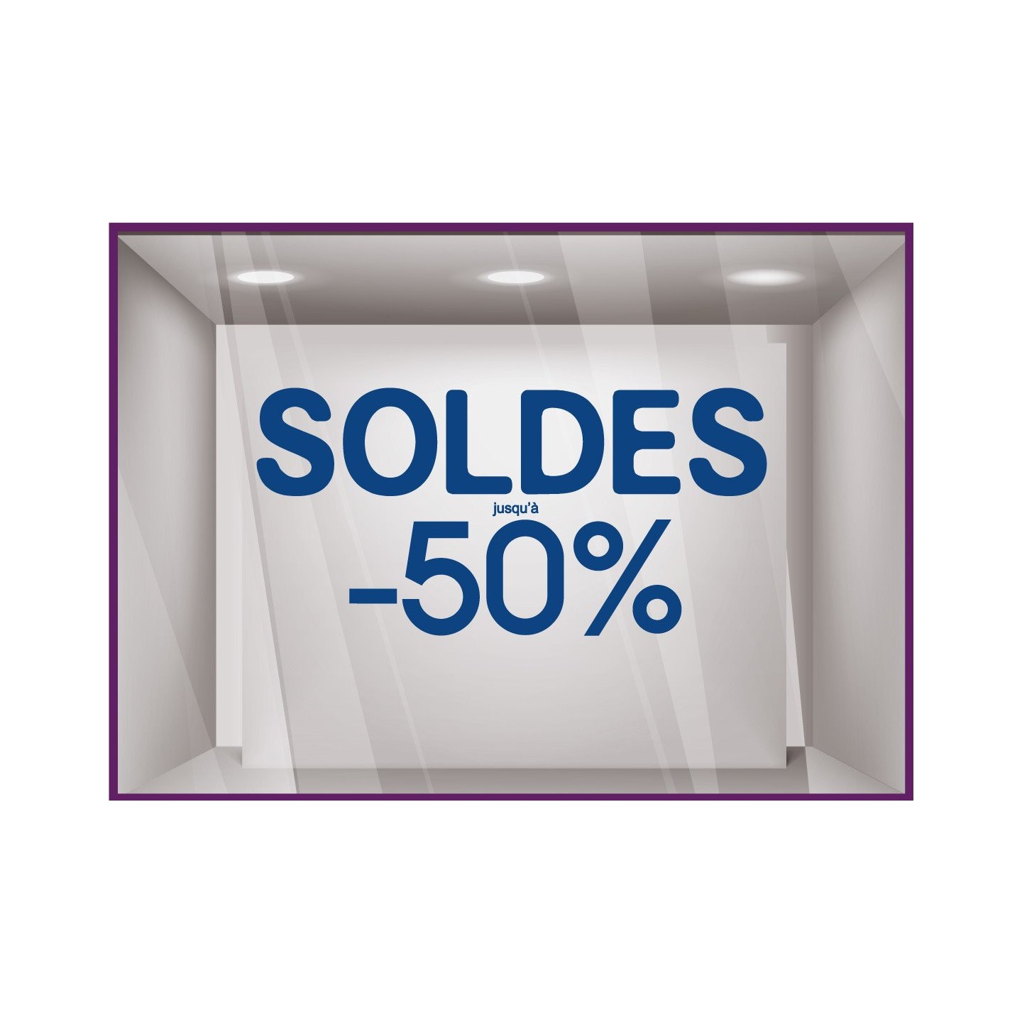 Sticker Soldes Simple Jusqu'`a - 50% vitrophanie promotions idee deco pourcentage remise vitrine enseigne mode