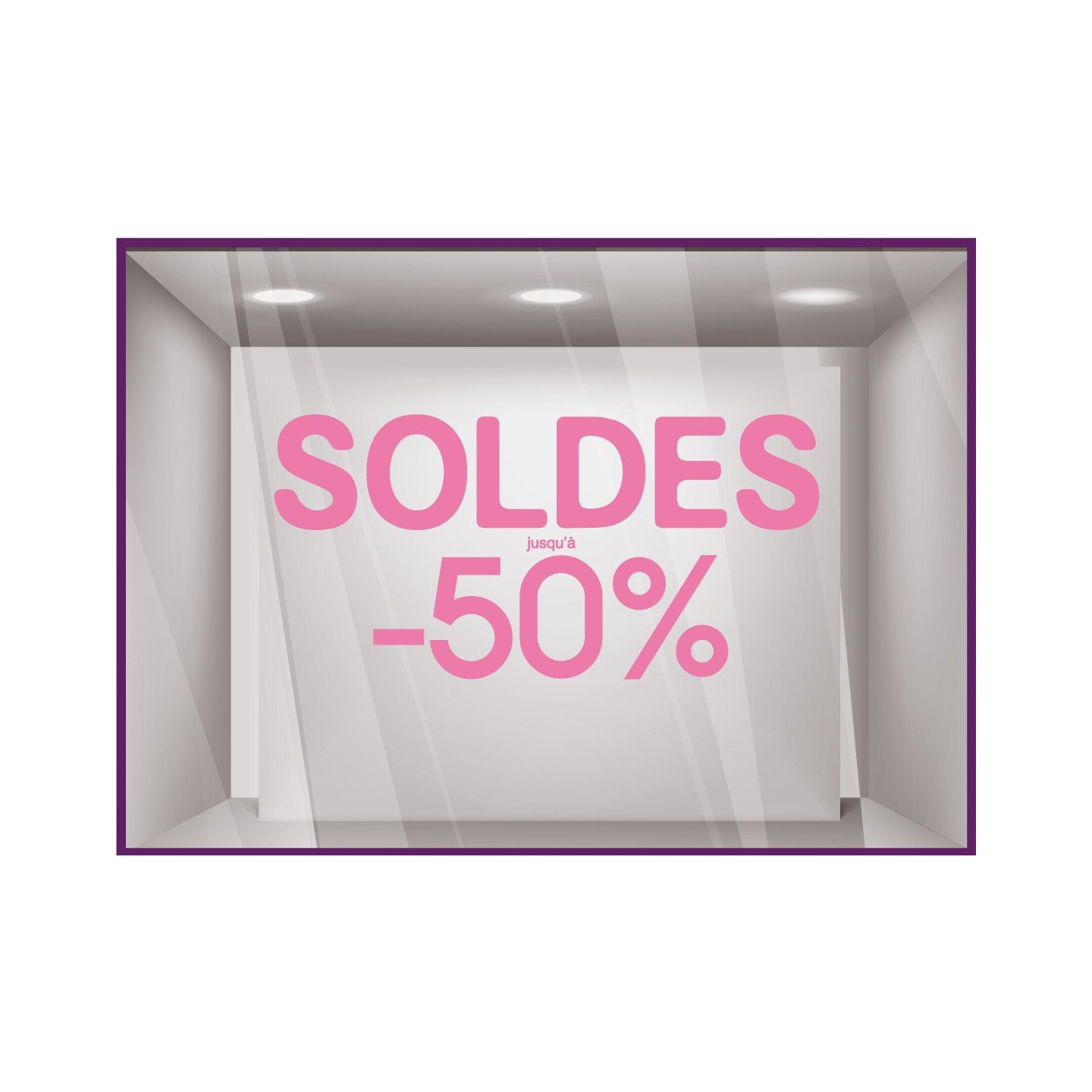 Sticker Soldes Simple Jusqu'`a - 50% vitrophanie promotions idee deco pourcentage remise vitrine enseigne mode