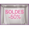 Sticker Soldes Simple Jusqu'`a - 50% vitrophanie promotions idee deco pourcentage remise vitrine enseigne mode