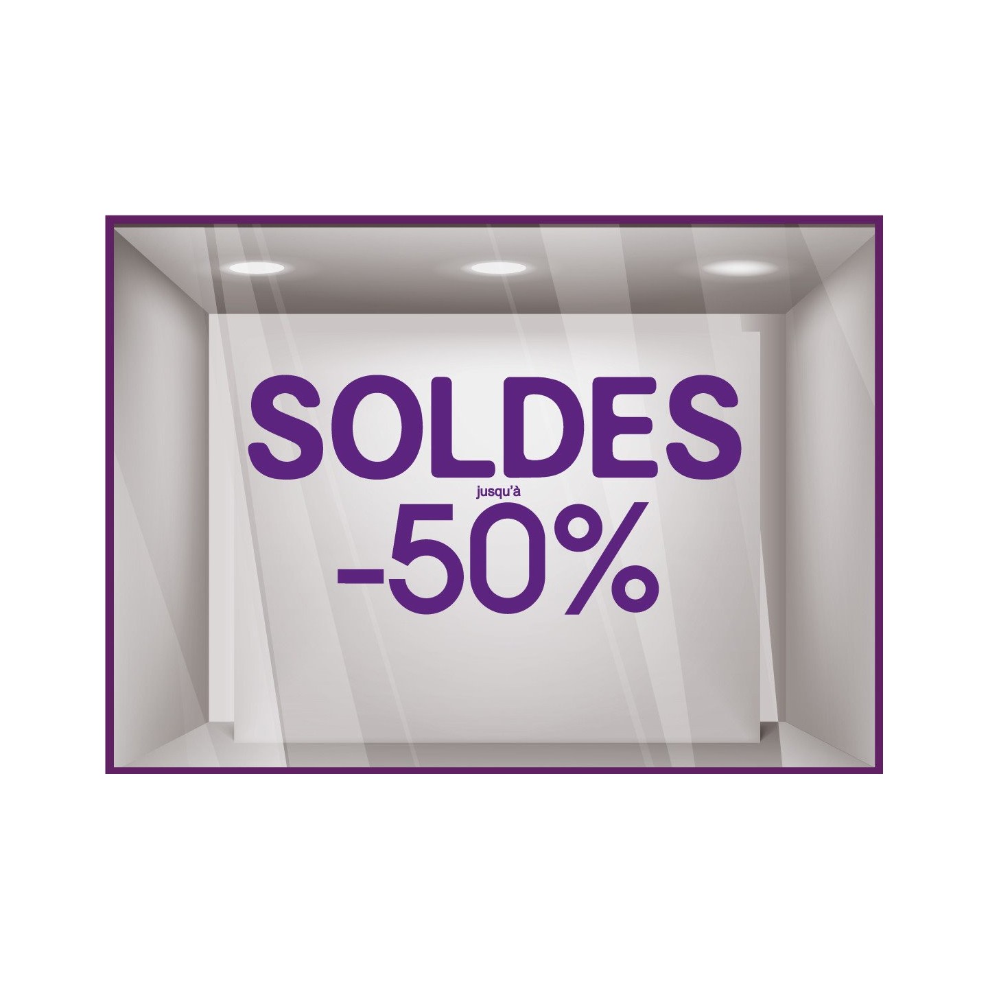 Sticker Soldes Simple Jusqu'`a - 50% vitrophanie promotions idee deco pourcentage remise vitrine enseigne mode