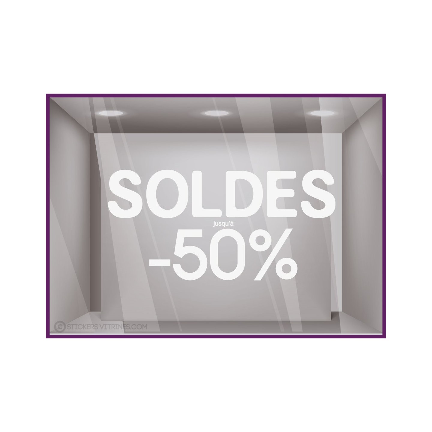 Sticker Soldes Simple Jusqu'`a - 50% vitrophanie promotions idee deco pourcentage remise vitrine enseigne mode