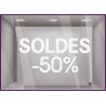 Sticker Soldes Simple Jusqu'`a - 50% vitrophanie promotions idee deco pourcentage remise vitrine enseigne mode