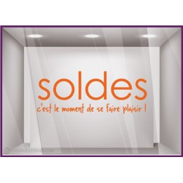 Sticker Soldes Plaisir destockage braderie liquidation promotions maroquinerie mode bijouterie devanture lettrage adhesif