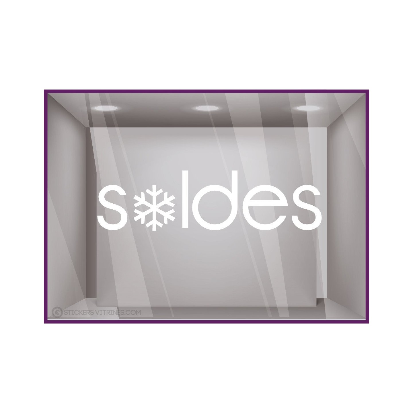 Stickers Soldes Flocons promotion hiver pourcentage lettrage vitrophanie autocollant mode maroquinerie