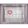 Sticker I Love les Soldes promotions destockage braderie liquidation maroquinerie mode bijouterie lettrage adhesif