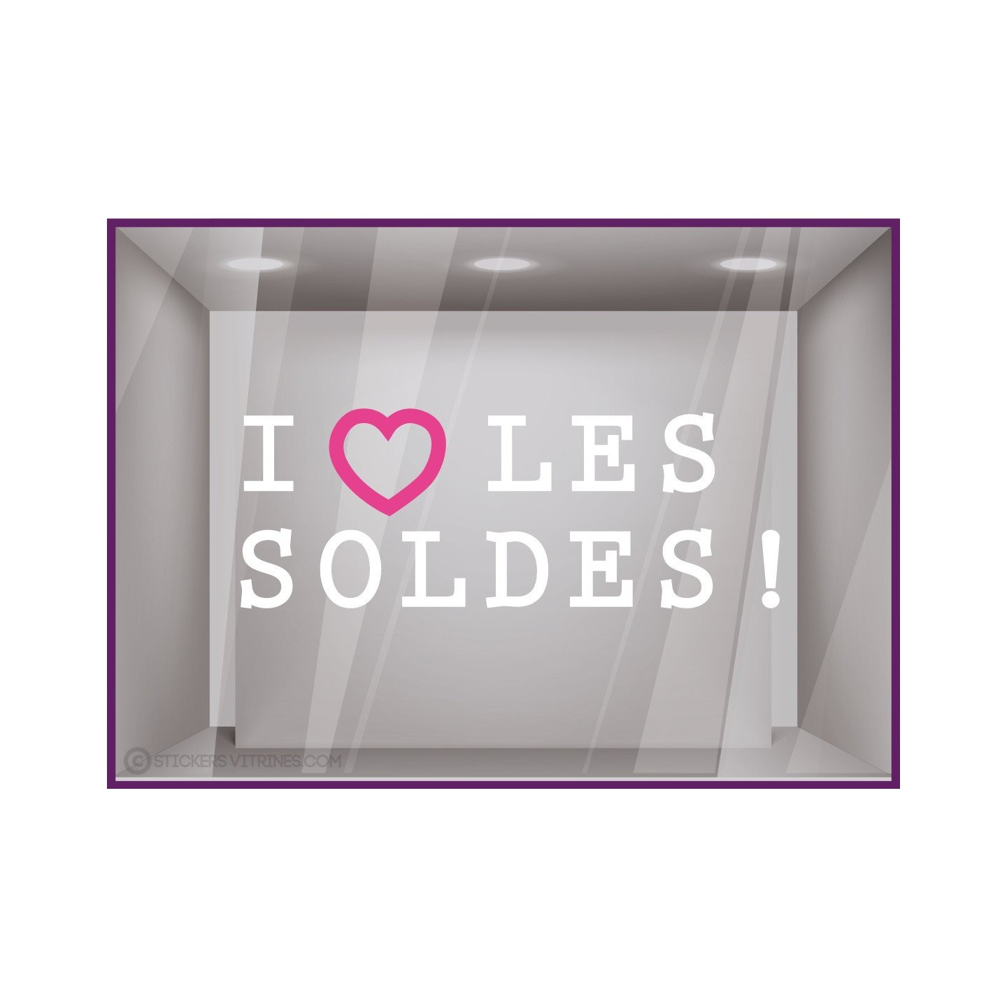 Sticker I Love les Soldes promotions destockage braderie liquidation maroquinerie mode bijouterie lettrage adhesif