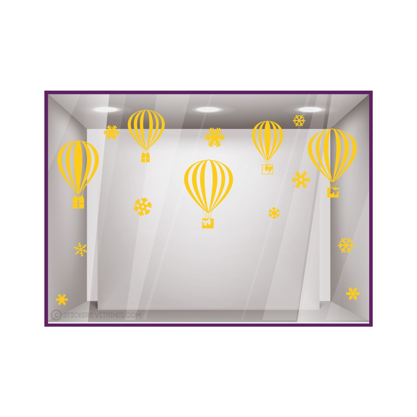 Kit de Stickers-Montgolfieres-flocons hiver noel adhesif calicot vitrophanie autocollant geant publicitaire 