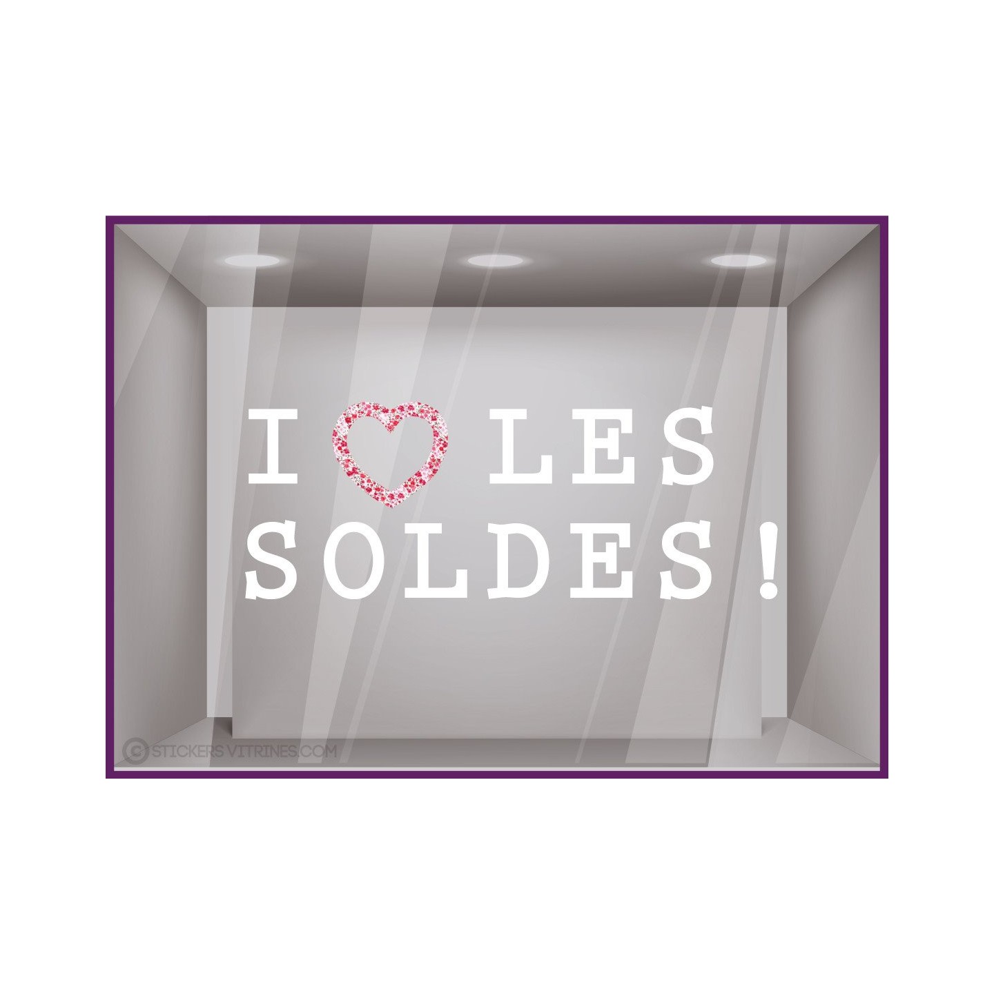 Sticker I Love les Soldes promotions destockage braderie liquidation maroquinerie mode bijouterie lettrage adhesif