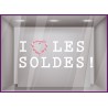 Sticker I Love les Soldes promotions destockage braderie liquidation maroquinerie mode bijouterie lettrage adhesif