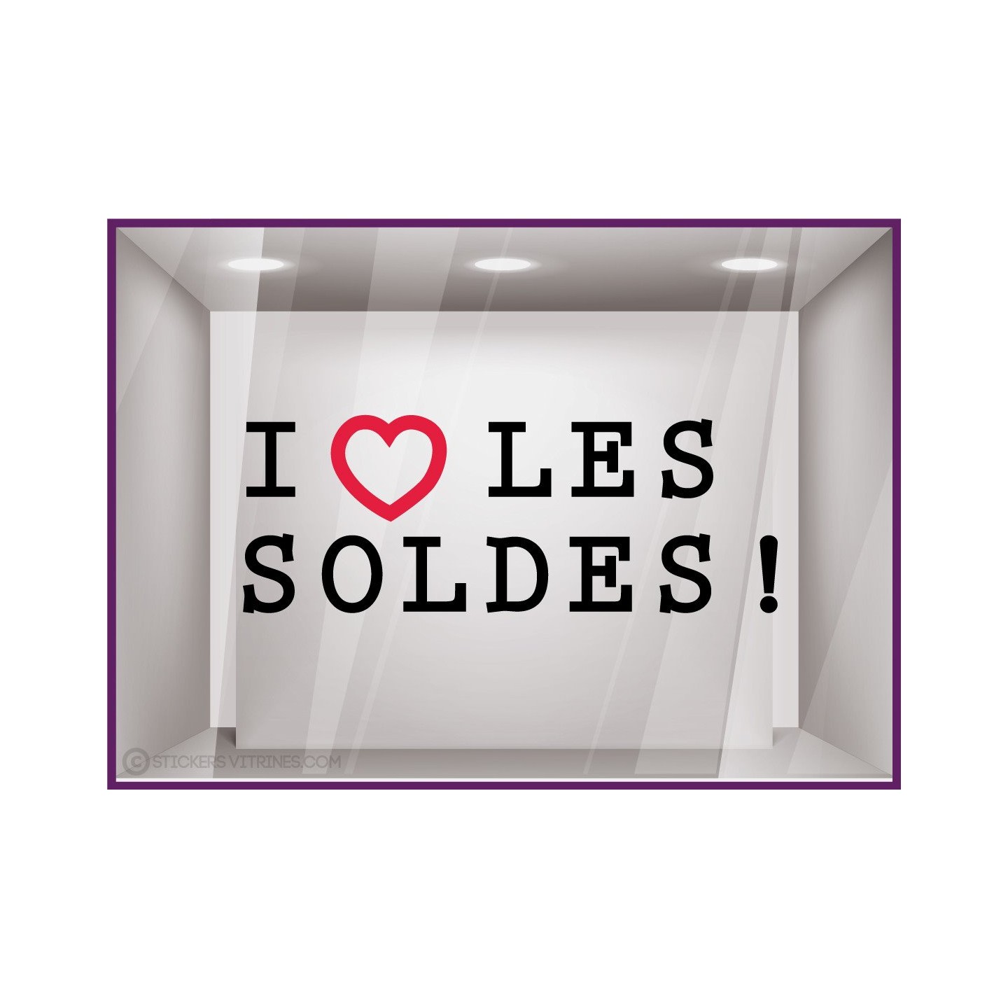 Sticker I Love les Soldes promotions destockage braderie liquidation maroquinerie mode bijouterie lettrage adhesif