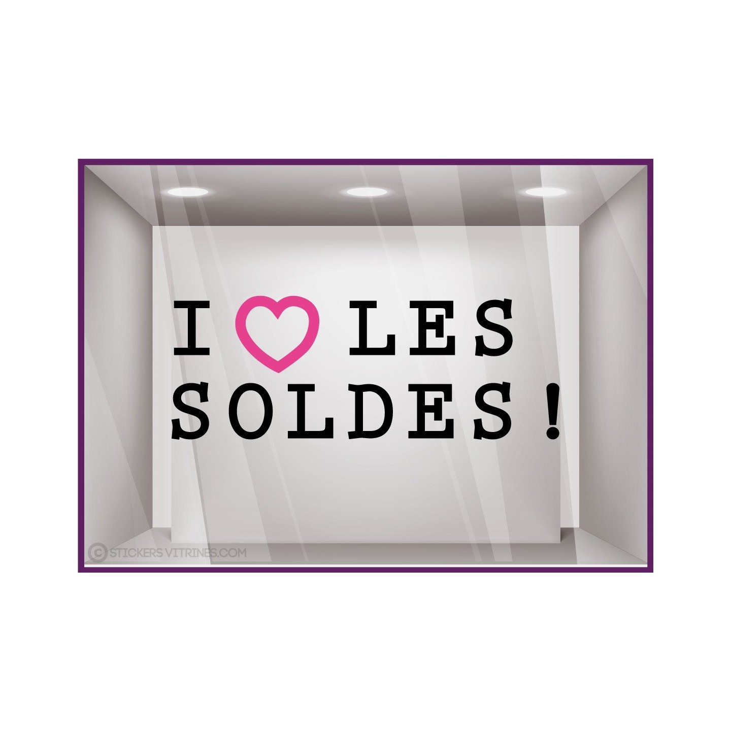 Sticker I Love les Soldes promotions destockage braderie liquidation maroquinerie mode bijouterie lettrage adhesif