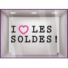 Sticker I Love les Soldes promotions destockage braderie liquidation maroquinerie mode bijouterie lettrage adhesif