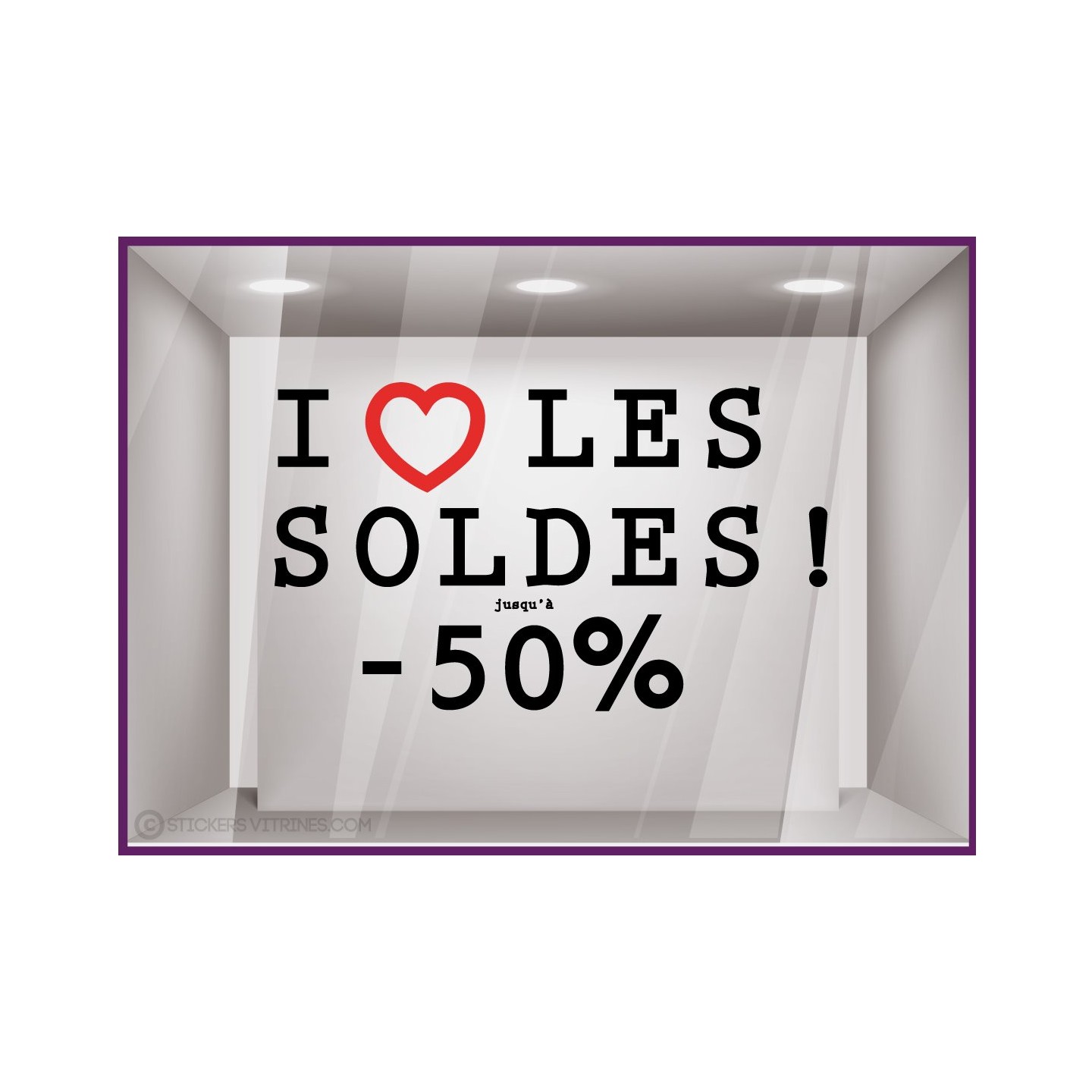 Sticker I Love les Soldes promotions destockage braderie liquidation maroquinerie mode bijouterie lettrage adhesif