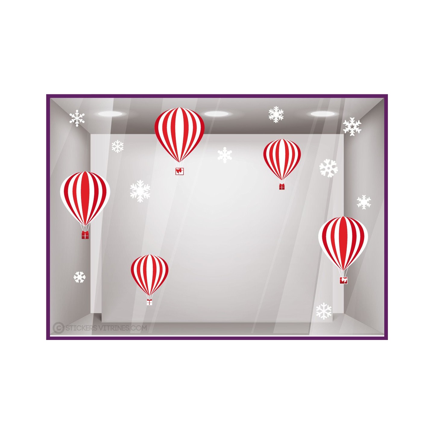 Kit de Stickers-Montgolfieres-flocons hiver noel adhesif calicot vitrophanie autocollant geant publicitaire 