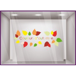 Sticker Couleurs d'Automne et Feuilles boutqiue decoration lettrage adhesif commerce vitrine
