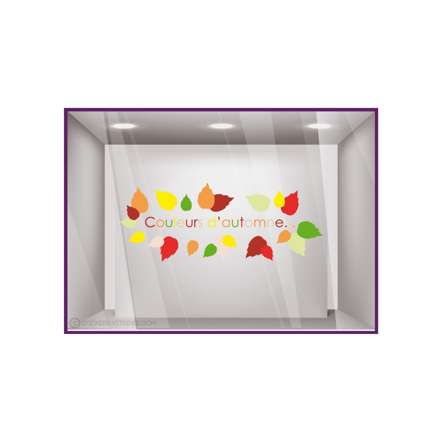 Sticker Couleurs d'Automne et Feuilles boutqiue decoration lettrage adhesif commerce vitrine