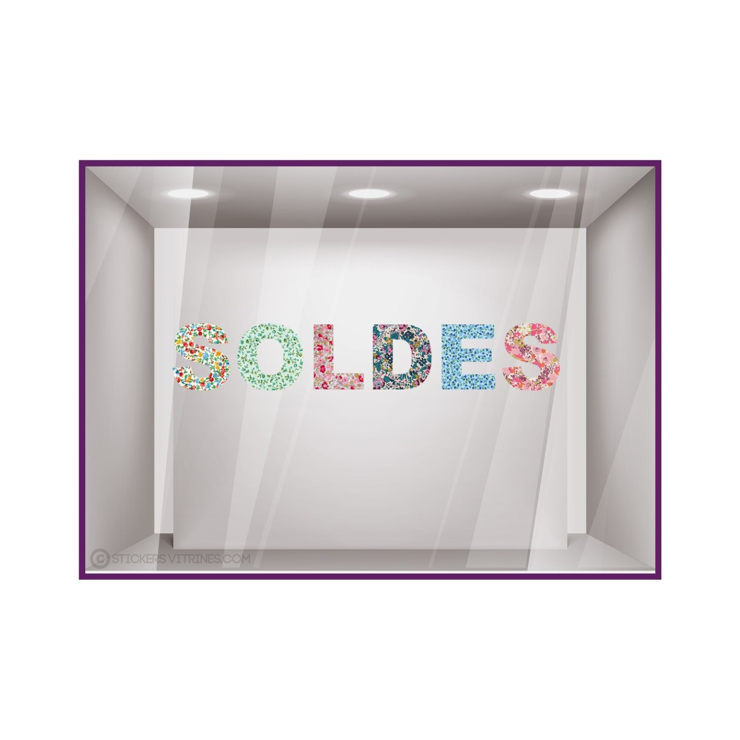 Sticker Soldes Libertie braderie destockage liquidation promotion pourcentage -50% lettrage adhésif vitrophanie commerce mode