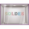 Sticker Soldes Libertie braderie destockage liquidation promotion pourcentage -50% lettrage adhésif vitrophanie commerce mode