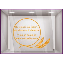 Sticker Horaires à personnaliser spécial Boulangerie Autocollant Adhésif Devanture Magasin Vitrine Pâtisserie 